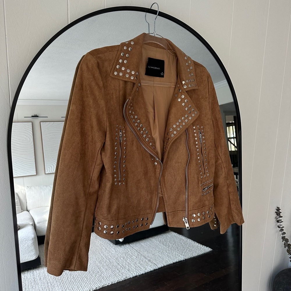 Olivaceous Tan Suede Studded Jacket